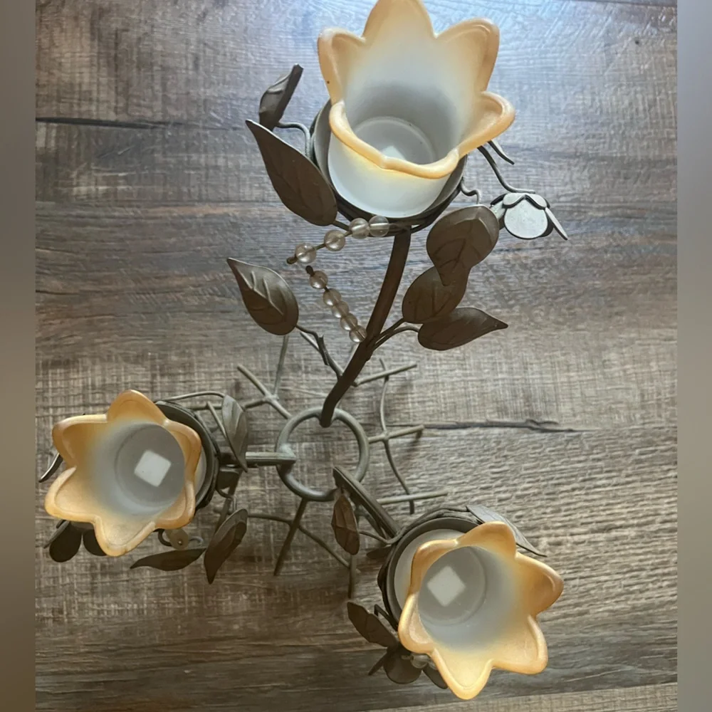 PartyLite Floral Candle Holder with Cream and Brown Accents - Picture 6 of 15